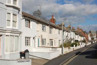 View of terraced houses in Hanover Street, Brighton