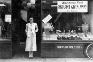 Evelyn outside the International Stores before WW2 Evelyn outside the International Stores before WW2