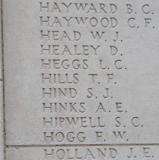 A panel on the Tyne Cot Memorial showing Private Hills's name | Billericay ATC