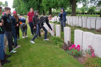 Members of Billericay Air Training Corps on a visit to WW1 battlefields in June 2014 at Major Webster's grave. | Billericay ATC